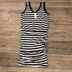 NWT Women’s Sundry Black and White Ruched Striped Dress Size M